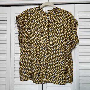 CAbi 100% Silk Clover Polka Dot Short Sleeve Button Down Blouse Women’s Size M